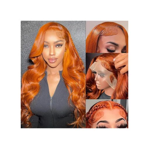 13x6 Ginger Lace Front Wigs Human Hair Ginger Orange Body Wave HD Transparent Lace Frontal Wigs for Women Pre Plucked with Baby Hair 180 % Density Colored Human Hair Wigs Free Part 26Inch