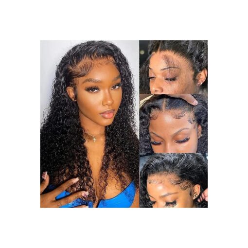 180 % Density HD Lace Front Wigs Human Hair 18 Inch Deep Wave Lace Front Wigs Human Hair 13X4 Lace Frontal Human Hair Wigs For Women Glueless Curly Wigs Human Hair Pre Plucked Natural Black Color