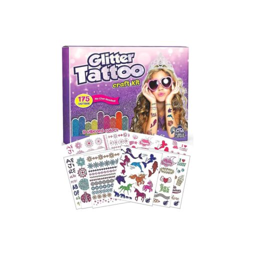 Temporary Glitter Tattoo Kit - 175 No Mess Glitter Tattoos for Kids, Girls Birthday Gifts Age 8-10, Birthday Gift 6 7 8 9 10 year old Girls Sleepover Stuffs, Summer Gifts for Kids