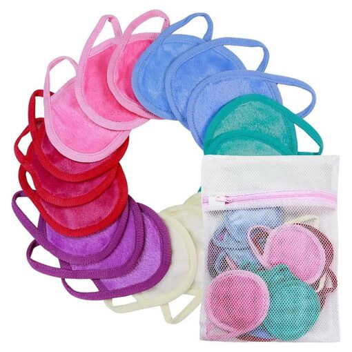 Reusable Makeup Remover Pads, 18 Packs Microfiber Face Cloth with a Washable Laundry Bag, Reusable Rounds Towels for Face Cleaning, Soft Facial Rounds Wipes Eyes/Lips Clean for Women Gifts