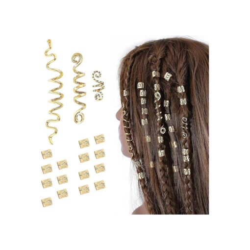 FRDTLUTHW 18Pcs Hair Accessories Loc Hair Jewelry for Women Braids, Dreadlock Beads Metal Hair Clips Decoration Gold ( Multiple Styles ) -style4