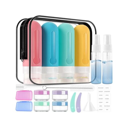 19 Pack Leak Proof Silicone Travel Bottles Set, TSA Approved Containers for Toiletries, Travel Size Accessories and Shampoo Conditioner Bottles with Toiletry Bag