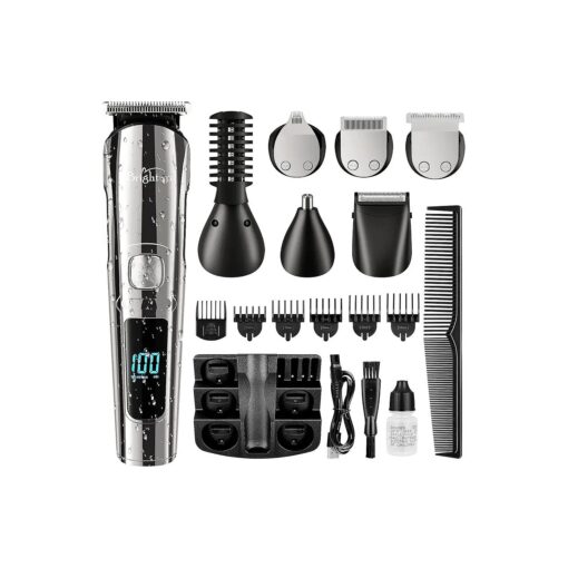 Brightup Beard Trimmer for Men - 19 Piece Mens Grooming Kit with Hair Clippers, Electric Razor, Shavers for Mustache, Body, Face, Ear, Nose Hair Trimmer, Fathers Day Gifts