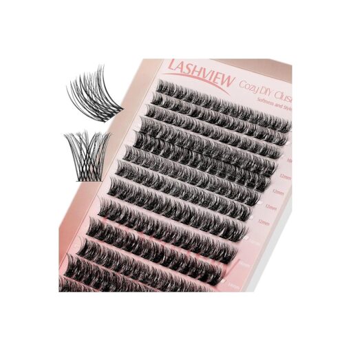 LASHVIEW Eyelash Clusters 196pcs D Curl Reusable Individual Lashes DIY Cluster Eyelash Extensions Super Soft Thin Band to Use at Home ( 703 10-16mix )