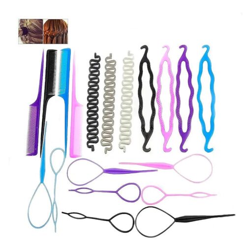 19 Pcs Hair Braiding Tool, DIY Styling Tool Kit Updo Ponytail Maker Accessories Topsy Braid