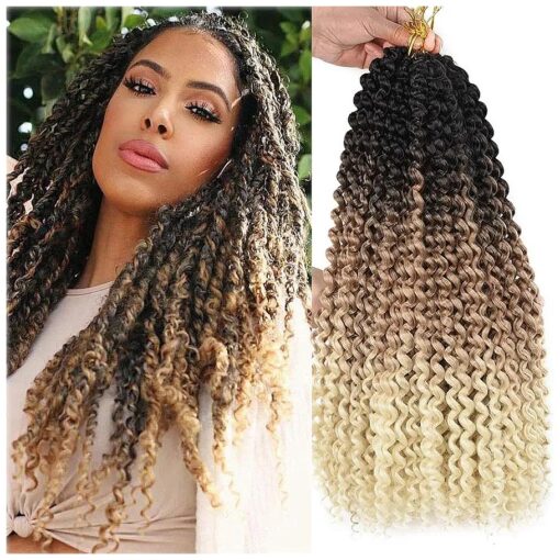 Passion Twist Hair 22inch Long Water Wave Black Brown Blonde Synthetic Curly Braids for Passion Twist Bohemian Curl Crochet Braiding Hair Extensions 7Packs ( 22inch, 1B/27/613 )