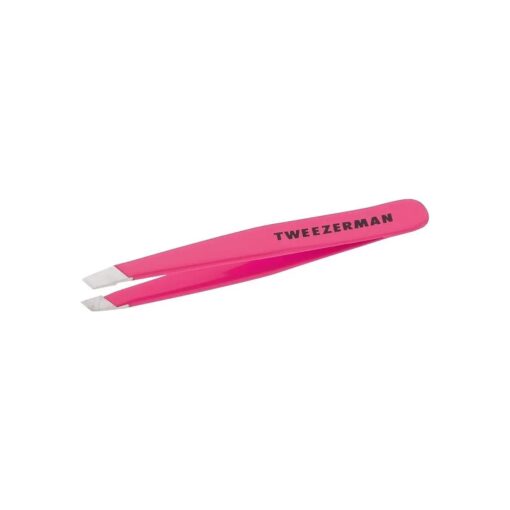 Tweezerman Stainless Steel Mini Slant Tweezer, Neon Pink, 1 Count