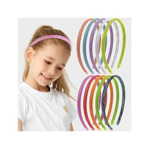 Candygirl Shiny Headbands for Girls Sparkle Headbands for Women 1 cm Satin Covered Plain Headbands Colorful Plastic Headbands ( 10pcs multicolored )