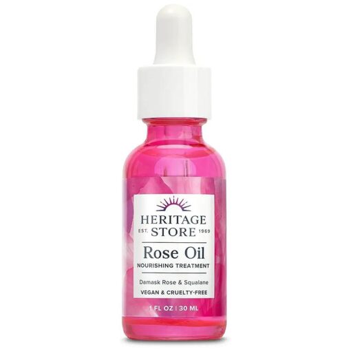 HERITAGE STORE Rose Oil Nourishing Treatment, Hydrating Face Oil for a Fresh, Natural Glow, Dry to Combination Skin Care with Organic Rosehip Seed Oil, Damask Rose & Squalane Oil, Vegan, 1oz