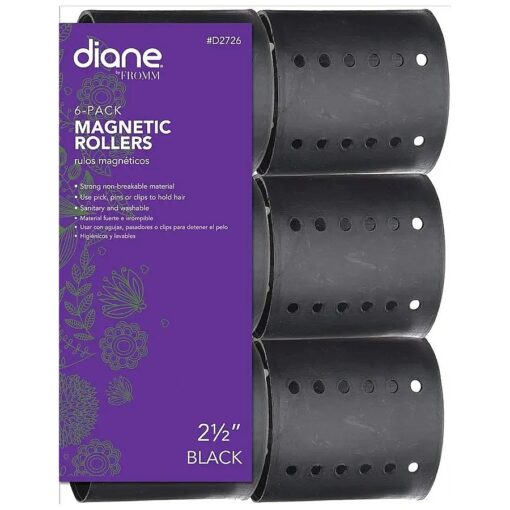 Magnetic Hair Roller, Black, 2 1/2 Inch, Strong material, unbreakable material, curls, perm, holds hair in place, perfect for any hair style, sanitary, washable