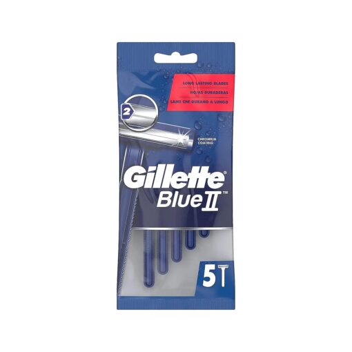 Gillette BlueII Men 's Disposable Razors x 5, 2-Blades Razor, Fixed Head