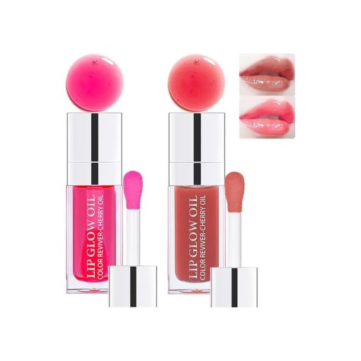 2 Colors Hydrating Plumping Lip Glow Oil, Moisturizing Lip Oil Gloss Transparent Glossy Lip Gloss Primer Lip Tint for Lip Care and Dry Lip by Aaiffey ( 012 # +015 # )