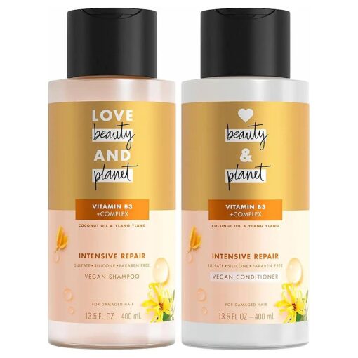 Love Beauty and Planet Hope and Repair Shampoo and Conditioner Coconut Oil & Ylang Ylang 2 Count Dry Hair and Damaged Hair Care Paraben Free, Silicone Free, and Vegan 13.5 oz