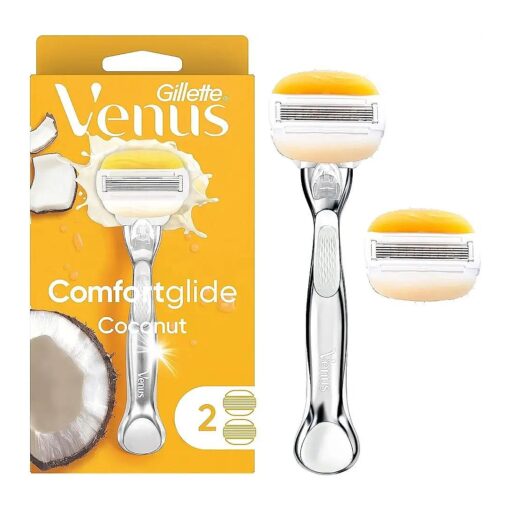 Gillette Venus Comfortglide with Olay Coconut Womens Razor Handle + Blade Refills, Silver, 2 Count