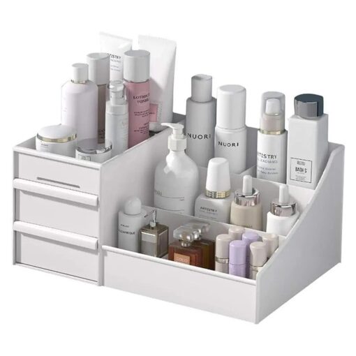 Simbuy Makeup Organizer With Drawers -- Countertop Organizer for Cosmetics, Vanity Holder for Lipstick, Brushes, Lotions, Eyeshadow, Nail Polish and Jewelry ( White )