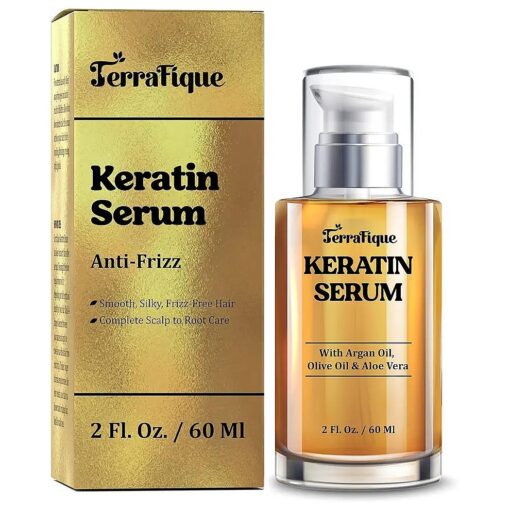 Keratin Hair Serum - Anti Frizz Hair Serum - Keratin Leave in Conditioner - Hair Serum For Frizzy Hair with Argan Oil - Hair Straightening Serum for All Hair Types - 2 Fl, Oz .