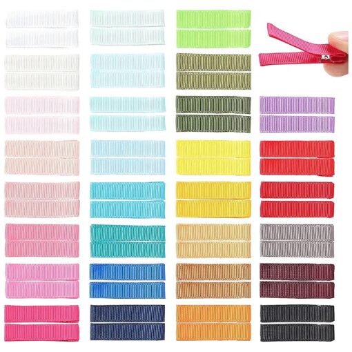 Cinaci 60 Pack/30 Pairs 5 CM 2 Inch Solid Plain Grosgrain Ribbon Cloth Fabric Covered Fully Lined DIY Metal Alligator Hair Clips Duckbill Barrettes Accessories for Baby Girls Toddlers Kids Teens