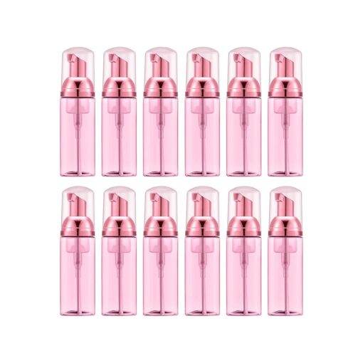 Lil Ray 2 Oz Empty Clear Rose Red Foam Pump Bottle, Travel Foamer Soap Dispenser for Lash Shampoo, Hand Soap, Foaming Cleaner ( Rose Red Pump, 12 PCS )