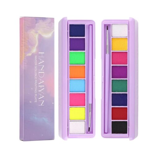 2 PCS Water Activated Eyeliner Palette 8 Colors Neon Face Paint Liner Makeup Longlasting Fluorescent Face and Body Paint with Brush for Halloween Christmas ( Set AB )