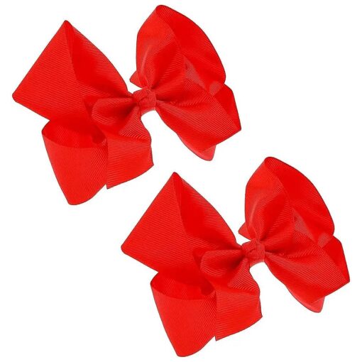 Ribbon Hair Bows Clips 2 PCS 6 Inch Red Ponytail Holder Cheerleading Big Hairpin Christmas Easter Present Decorative Halloween Day Hair Accessory Headpiece Headwear Women