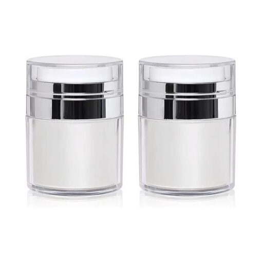 2 Pack 1.7 Oz Airless Pump Jars, Vacuum Cosmetic Travel Containers for Lotions Creams, Moisturizer Pump Dispenser Refillable Airless Travel Jars Empty Make Up Sample Containers ( 1.7 oz / 50ml )