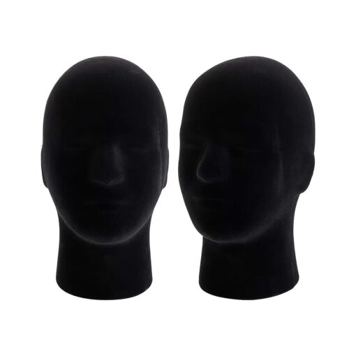 Hedume 2 Pack Mannequin Head Stand Model, Foam Black Velvet Male Wigs Display Model, Mannequin Manikin Head for Wig, Hat, Glasses