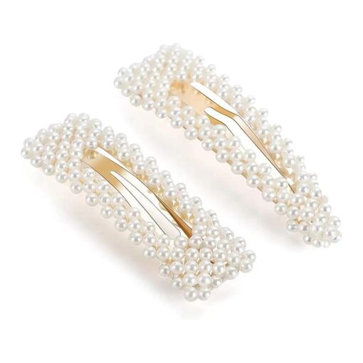 KINGMAS 2 Pack Pearl Hair Clips Large Hair Pins Barrette Ties for Women Girls, Handmade Fashion Pearl Hair Accessories Hair Clips for Party Wedding Daily ( 2 Pcs A )