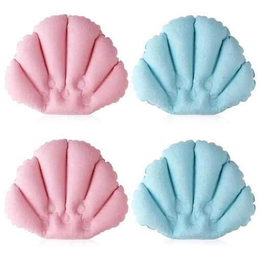 sansheng Inflatable Bath Pillow, Bath Pillows for Tub - ( 10x12inch ) Bathtub Pillow Headrest - Terry Cloth with Suction Cups Inflated Neck Support for Bathtub ( Pink & Blue ) 2 Pack