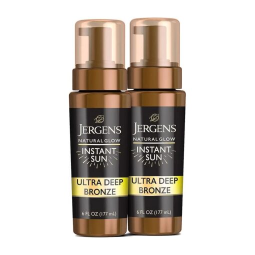 Jergens Self Tanner, Natural Glow Instant Sun, Sunless Tanning Mousse, Quick Self Tanner Foam, Ultra Deep Brozne, 6 Oz, Pack of 2