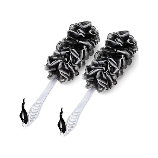 2Pack Back Scrubber for Shower, Dual-Sided Loofah on a Stick as Shower Brush Exfoliating Body with Long Handle, Loofah Sponge Mens Loofah Bathing Accessories for Women ( 2Pack Black )