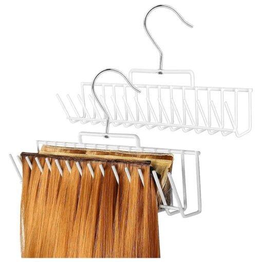 2 Pack Hair Extension Holder, Hair Hanger Holds Extra Wide Weft, Full Length Weft, Braiding Hair, Hair Rack Holds Multi-layer Hair for Styling, Washing, Drying, Extension Holder for Barber Shop, White