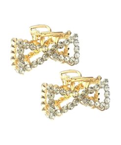 ( 2 Pack ) 2" Mini Vintage Metal Crystal Rhinestone Hair Jaw Claw Clip ( Gold Tone )