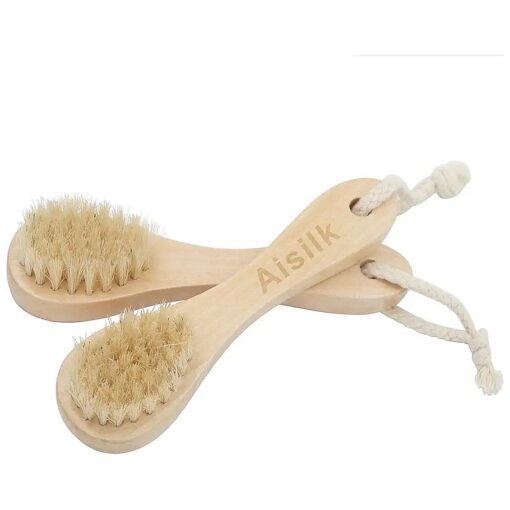 Wooden Facial Cleansing Brush Natural Bristles Wood Handle Wash Clean Exfoliate Scrub Cleaning Brushing Exfoliating Exfoliation Skin Care Face Cleanser Brushes 2 Pack Set