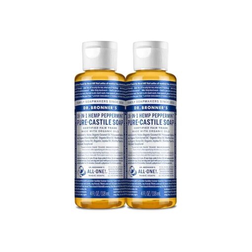 Pure-Castile Liquid Soap ( Peppermint, 4 ounce, 2-Pack ) - Made with Organic Oils, 18-in-1 Uses : Face, Body, Hair, Laundry, Pets and Dishes, Concentrated, Vegan, Non-GMO