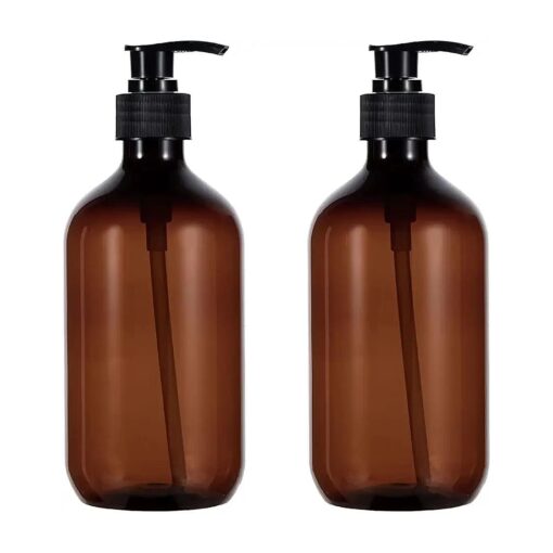 Shampoo Bottles with Pump, 17oz Refillable Amber Plastic Pump Dispenser Bottle for Soap Shampoo Conditioner, 2 Pack