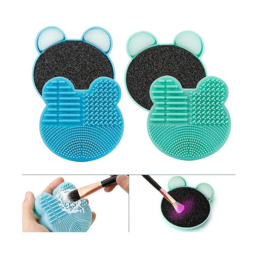 TailaiMei 2 Pack Makeup Brush Cleaning Mat with Color Removal Sponge, 2 in 1 Design Silicone Cleaner Pad for Dry Brush Color Switch and Wet Cleaning ( Blue & Green )