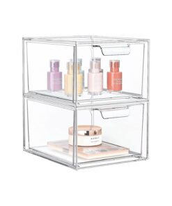 2 Pack Stackable Makeup Organizer and Storage, Acrylic Organizers, Clear Plastic Storage Drawer with Handles for Vanity, Undersink, Kitchen Cabinets, Pantry