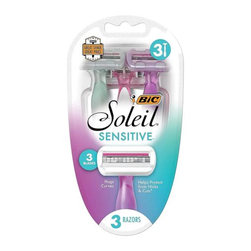 BIC Soleil Sensitive Women 's Disposable Razors, 3 Blades With Moisture Strip For a Silky Smooth Shave, 6 Piece Razor Set, 3 Count ( Pack of 2 )