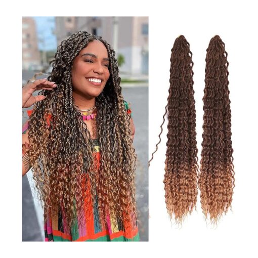 BLL Curly Braiding Hair For Boho Braids Ocean Wave Crochet Hair Human Hair Blend 2 Packs Deep Wave Long Wavy Braiding Synthetic Hair Extensions For Black Women ( 30 Inch ( Pack of 2 ), T30 )