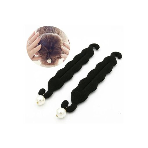 2 Pcs Womens Hair Styling Tools Pearl Foam Sponge Donut Bun Maker Clip Hook Holder Hairstyle DIY Accessories