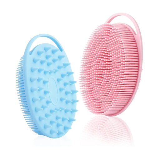 Silicone Body Scrubber, Silicone Loofah, 2 Pcs Silicone Shower Scrubber, Exfoliating Silicone Shower Scrubber, 2 in 1 Silicone Body Scrub Brush Scalp Massager Shampoo Brush for All Skin Men Women Kids