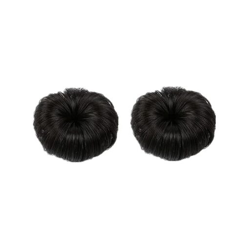 2 Pcs Synthetic Fiber Hair Bun with Alligator Clip Hair Extension Chignon Donut Bun Short Ponytail Wig Hairpiece for Baby Girls, Small Size ( Natural Black )