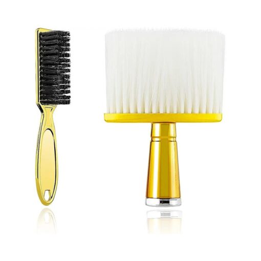 Hair Brush Set, 2 Pieces Gold, Including Barber Cleaning Brush & Neck Duster Brush for Barbershop and Home Use