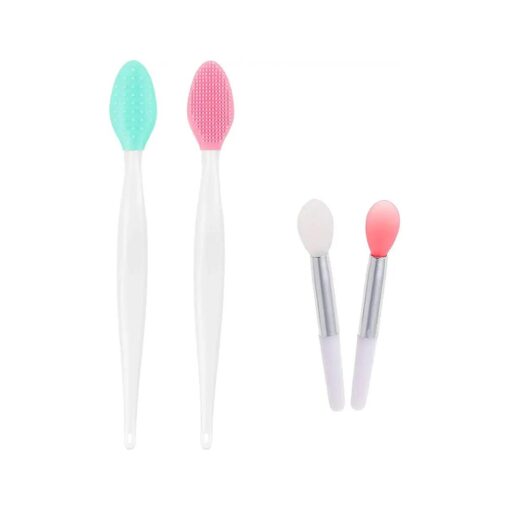 Silicone Lip Brush Set, 2pcs Silicone Exfoliating Lip Brush Double-sided Lip Scrubber & 2pcs Silicone Lip Balm Brush Makeup Brush Applicator Tools