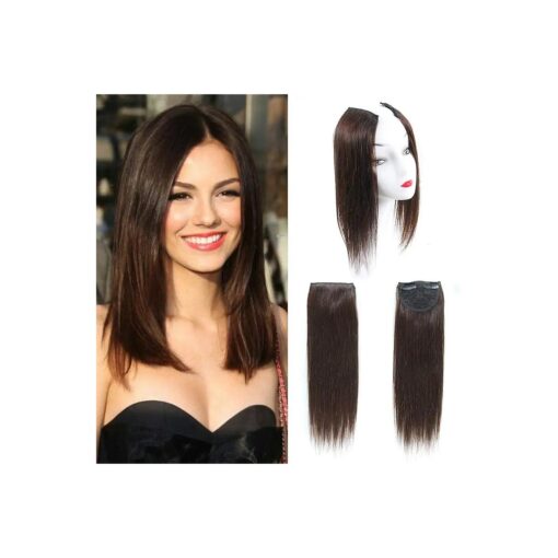 2 Pieces Dark Brown Human Hair Clip in Hair Extensions 14inch, Straight Hairpiece about 25g/pc, total 50g