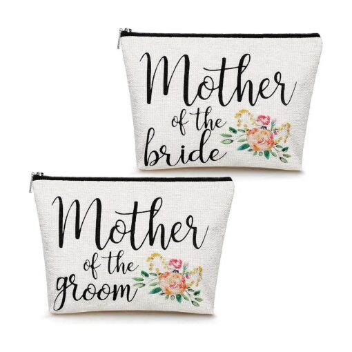 Weewooday 2 Pieces Mother of The Bride and Groom Makeup Bags Wedding Mother of The Bride Gifts Floral Canvas Cosmetic Bag for Mom Mother in Law Wedding Engagement Gift