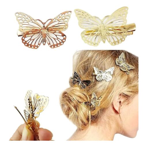 Yueton Pack of 2 Golden Butterfly Hair Clip Hair Accessories, Bride Headwear Hair Clips