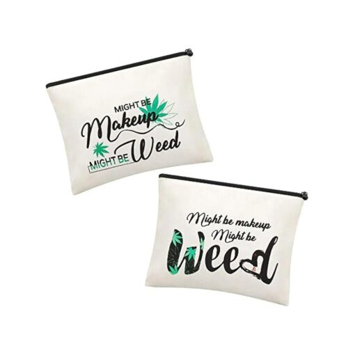 2 Pieces Leaf Makeup Cosmetic Bag Might Be Makeup Bag Funny Weed Leaf Cosmetic Bag Weed Cosmetic Bag Multipurpose Makeup Case with Zipper for Women Vacation Travel