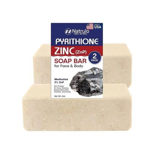 Pyrithione Zinc Soap Bar for Face & Body, 4oz | Cleanser for Acne, Rosacea, Eczema, Dermatitis, Psoriasis, Itching | Cleansing, Calming Facial Wash | Zinc Soap Bar Made in USA ( Pack of 2 )