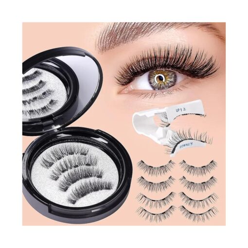 Magnetic Eyelashes Natural Look 2 Style Magnetic Lashes 3D Magnetic False Eyelashes without Eyeliner, Wispy Magnetic Lashes with Applicator No Glue or Liner Needed ( 2 Pairs Natural & Wispy )